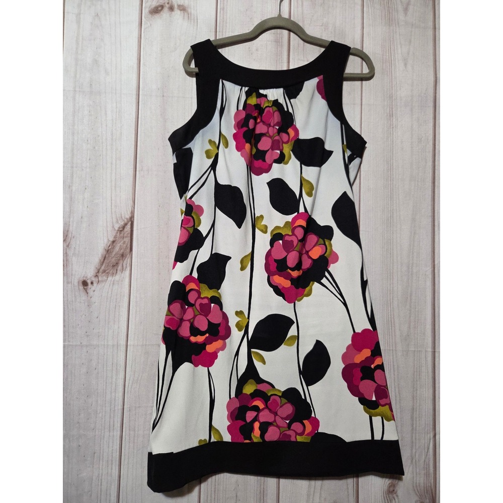 Dressbarn‎ Womens Size 12 Floral Sleeveless Sheath Dress Black Pink Pockets